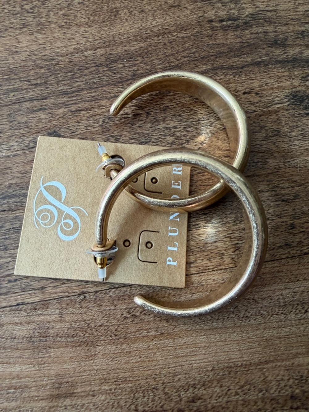Plunder Brushed Gold Chunky Hoop Earrings - Picture 2 of 4